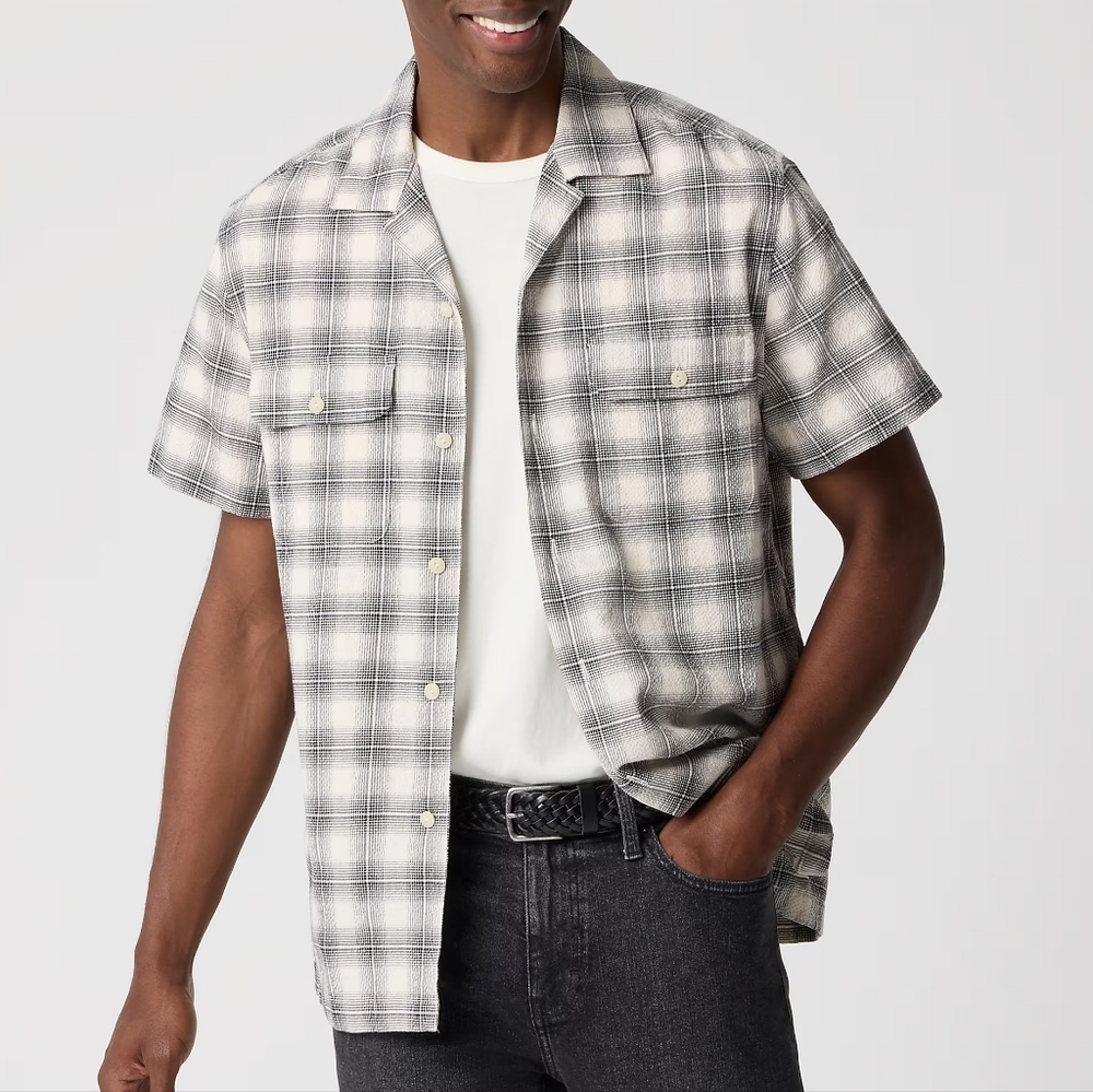 J. Crew Men's Seersucker Camp Shirt Size Large NEW